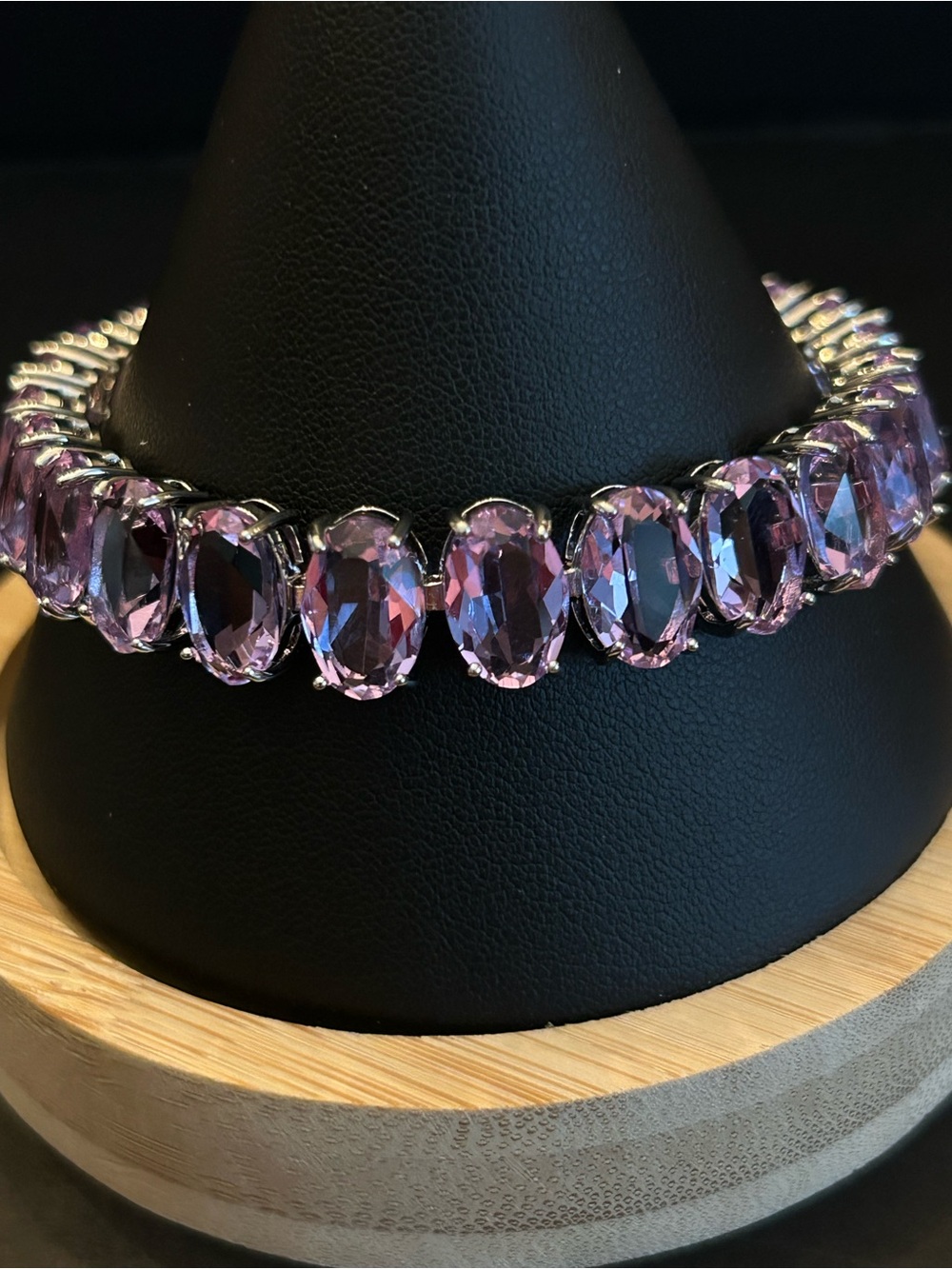 Elegant Lavender Purple Crystal Tennis Line Bracelet w/Secure Silver Clasp 8”